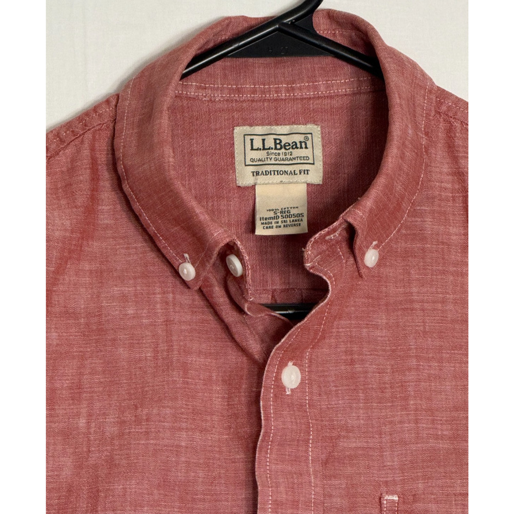 LL Bean Shirt Small - Reg Men Red white Button-Down‎ Traditional Fit pocket - Picture 2 of 6